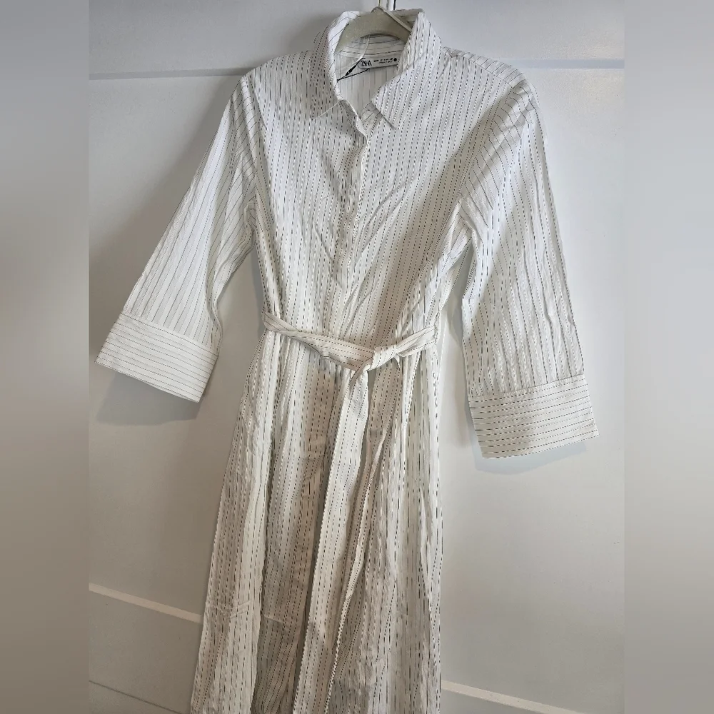 NWT Zara Chic White Striped Dress Size Medium - Picture 7 of 10